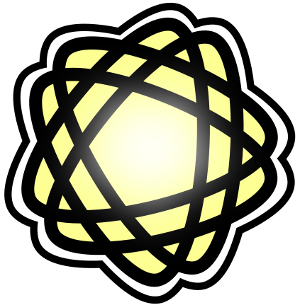 Логотип Лиимуун Нетворк - что-то похожее на атомный цветок с желтком внутри и белым светом поверх